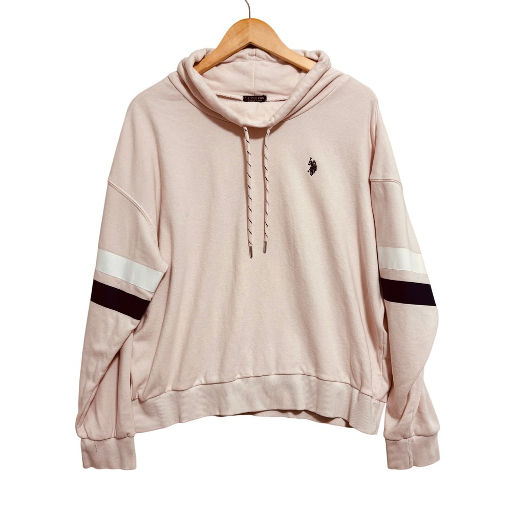 U.S. Polo Assn Hoodie Pink Striped Sleeve Pullover Sweatshirt Sporty Varsity XXL